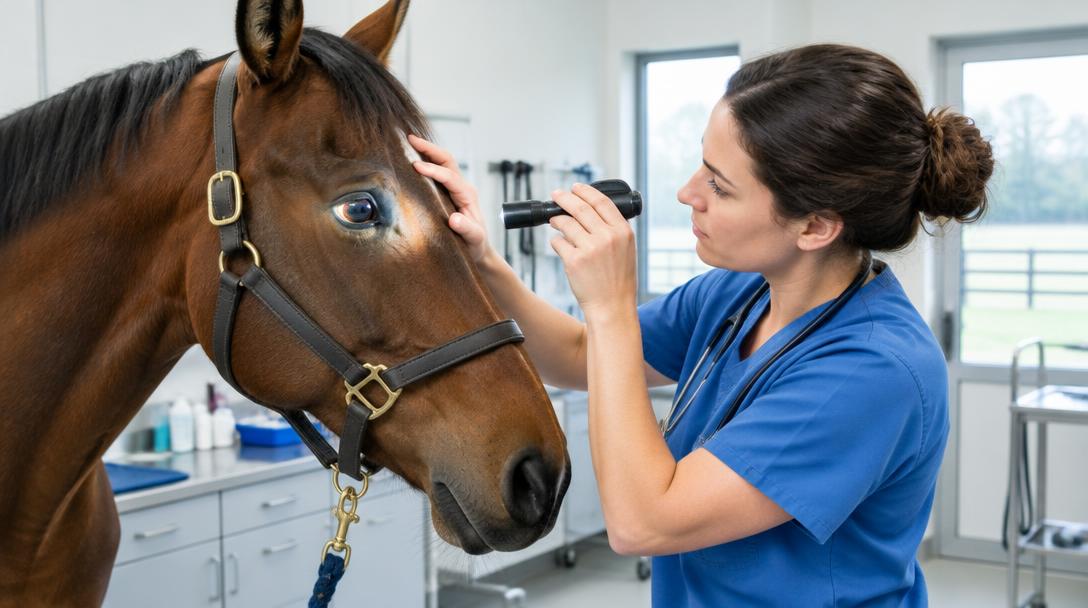Veterinarian performing a gentle eye examination of a horse